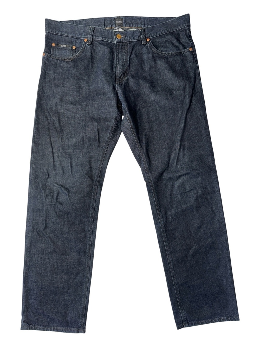 Hugo Boss mens 38x32 regular fit dark wash denim blue jeans EUC